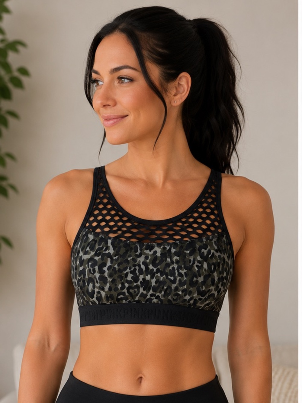PINK Victoria’s Secret Leopard Print Mesh Racerback Sports Bra Size M